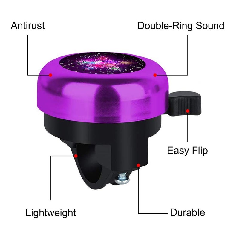 IVYRISE Kids Bike Bell, Aluminum Bicycle Bell for Kids Girls Toddlers Gifts, Cute Clear Sound Children's Bike Accessories Bell Ring, Adjustable Size Lovely Bike Horn Purple - Image 3